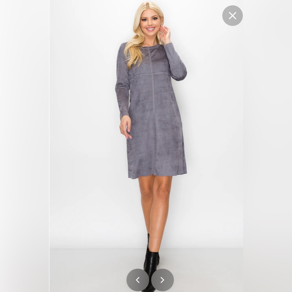 JOH Aurora Suede Round Neck with Pockets Charcoal Medium